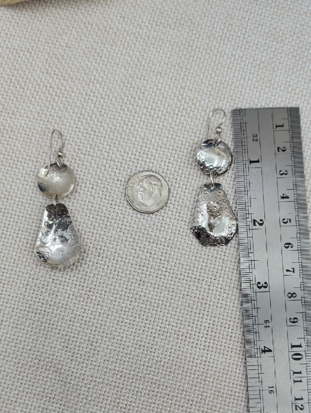 Sterling Silver 925 Floral Drop Earrings Florida Keys Artisan BJH Vintage 1990s - Picture 14 of 17